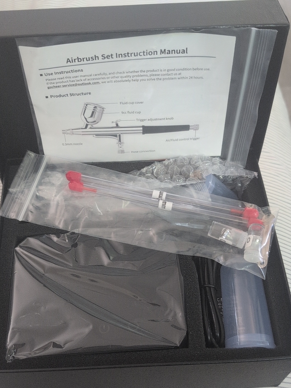 Airbrush Set with Accessories in Black and Clear